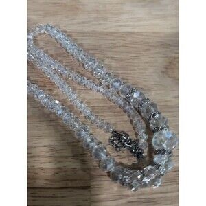 Crystal Quartz Necklace Silver Tone Spacers w/ Rhinestones Grandmacore Royalcore